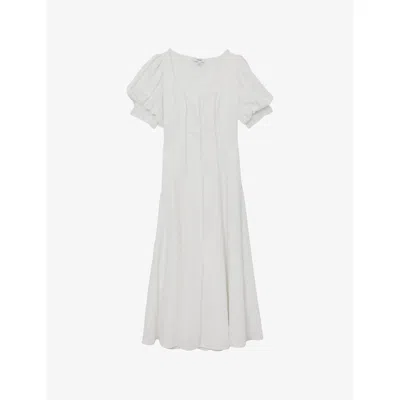 Reiss Womens Ivory Riva Puff-sleeved Linen Midi Dress In White