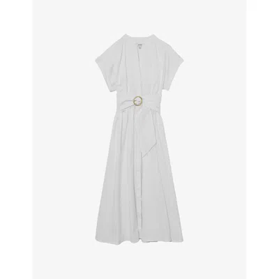 Reiss Womens Ivory Sally Short-sleeve Cotton Midi Dress In White