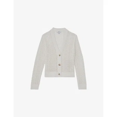 Reiss Womens Ivory Star Open-knit Cotton-blend Cardigan In White