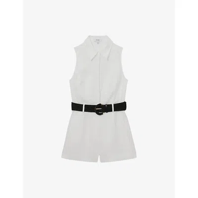 Reiss Womens Ivory Taylor Belted-waist Linen Playsuit In White