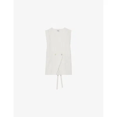 Reiss Womens Whitney Double-breasted Linen Waistcoat Ivory