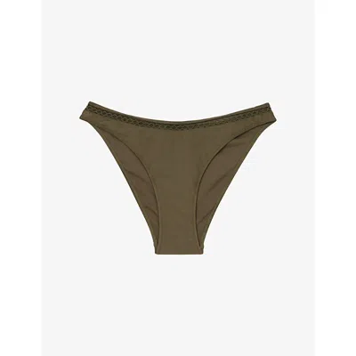 Reiss Womens Janina Lattice-trim Bikini Bottoms Khaki Green