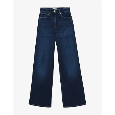 Reiss Womens Jas Wide-leg High-rise Stretch-denim Jeans Dark Blue