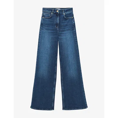 Reiss Womens Jas Wide-leg High-rise Stretch-denim Jeans Mid Blue