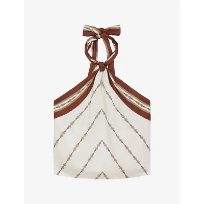 Reiss Womens Jayce Halter-neck Satin Top Ivory