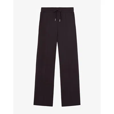 Reiss Womens Jemma Elasticated-waist Wide-leg Stretch-jersey Jogging Bottoms Grape Burgundy Xs In Black