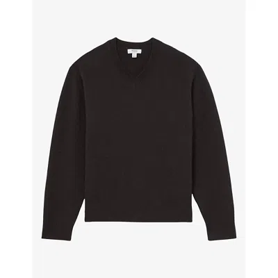 Reiss Womens Jenna V-neck Cashmere Jumper Grape Burgundy Xs