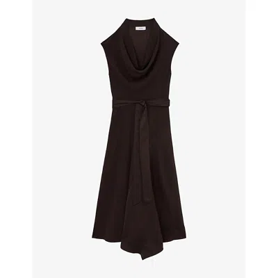 Reiss Womens Justine Cowl-neck Woven Midi Dress Grape Burgundy