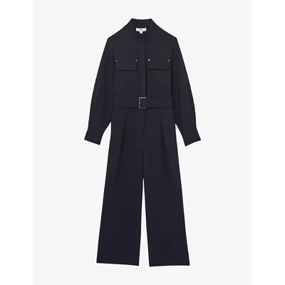 REISS WOMENS REISS KAIA BELTED-WAIST LONG-SLEEVE STRETCH-WOVEN JUMPSUIT