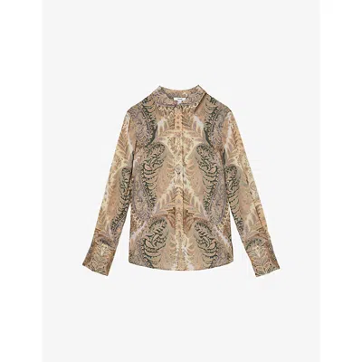Reiss Womens Katiya Paisley-print Woven Shirt Grey Neutral