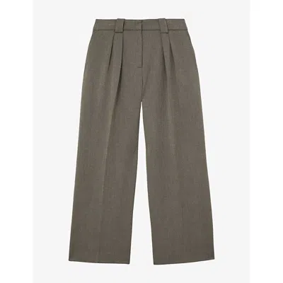 Reiss Womens Katya Pleated Wide-leg Woven Trousers Dark Grey