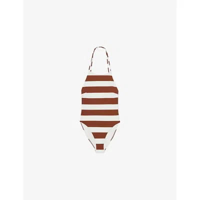 Reiss Womens Brown White Kennedy Striped Swimsuit