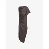 Reiss Mauve Kenzie Satin Asymmetric Draped Midi Dress In Brown