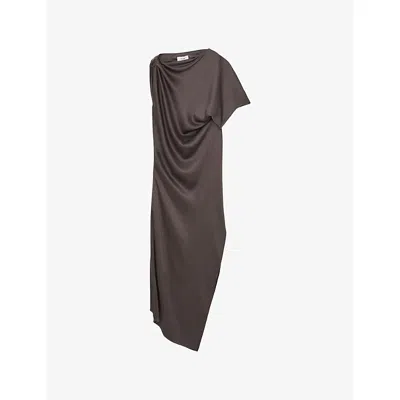 Reiss Womens Mauve Kenzie Draped Satin Midi Dress In Brown