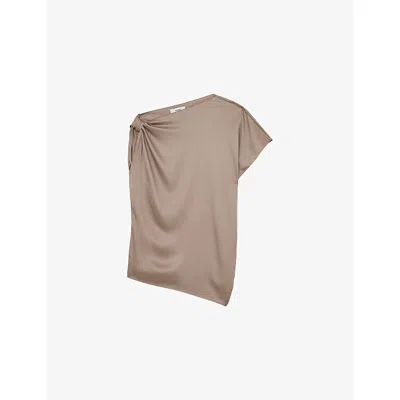 Reiss Womens Kezia Draped One-shoulder Satin Top Champagne Neutral In Multi