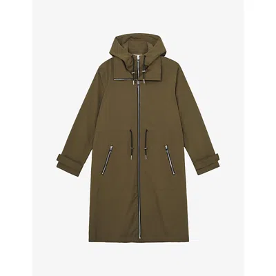 REISS WOMENS KHAKI ALIZEH DETACHABLE-HOOD WOVEN PARKA