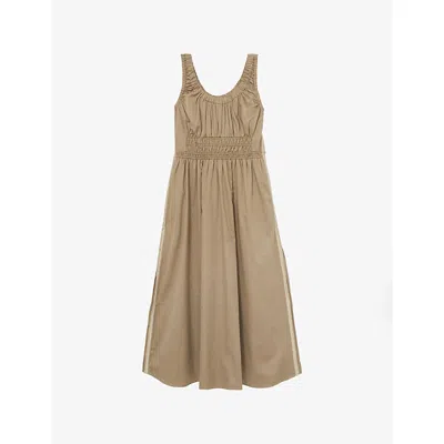 Reiss Womens Anouk Sleeveless Cotton Midi Dress Khaki