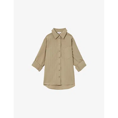 Reiss Womens  Dinah Pinstriped Modal-blend Shirt In Khaki