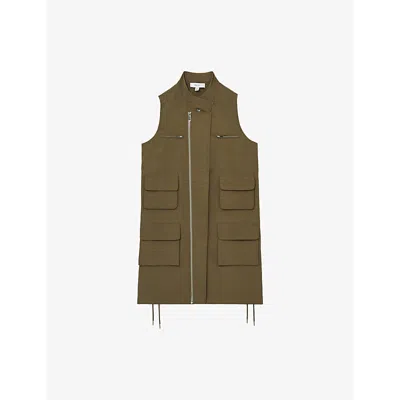 Reiss Womens Essie Patch-pocket Sleeveless Linen-blend Mini Dress Khaki