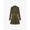 Reiss Womens Khaki Green Alex Contrast-stitch Stretch-knit Mini Dress Xl In Green