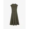 Reiss Womens  Ava Belted-waist Stretch-woven Midi Dress In Green