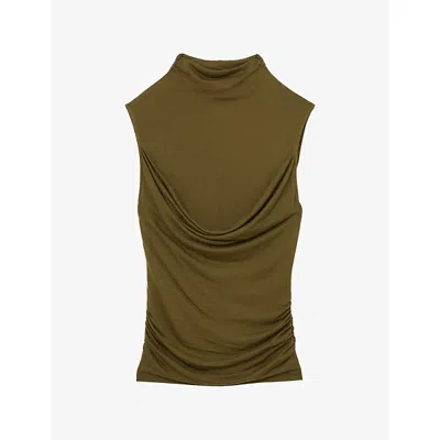 Reiss Womens Khaki Green Corinne Draped Sleeveless Modal And Cashmere-blend Top