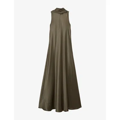 Reiss Womens Khaki Green Fae Cape-detail Satin Maxi Dress