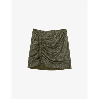 Reiss Womens  Jules Metallic Side-ruched Woven Mini Skirt In Green