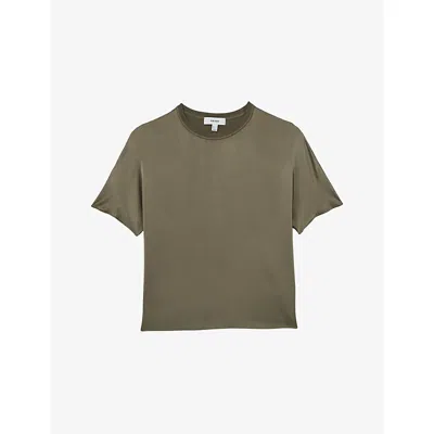 Reiss Womens Khaki Green Lena Short-sleeve Silk Top