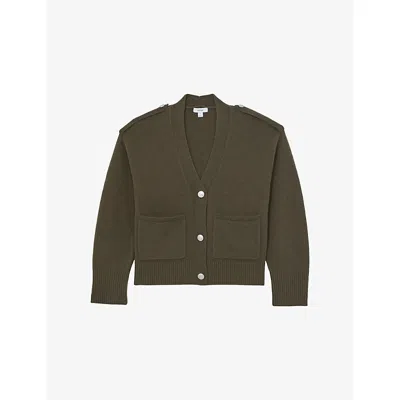 Reiss Womens  Maya V-neck Wool And Cashmere Cardigan In Green