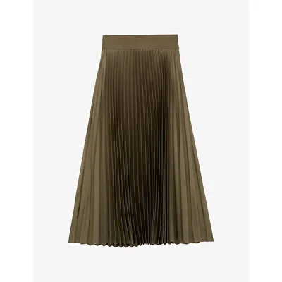Reiss Womens Khaki Green Seren Pleated Woven Midi Skirt