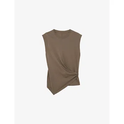 Reiss Womens Khaki Green Tia Drape Cap-sleeve Cotton T-shirt Xs In Brown