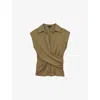 Reiss Womens Khaki Green V-neck Wrap-front Stretch-cotton Blend Top In Green