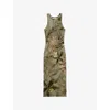 Reiss Womens Khaki Lola Printed Sleeveless Stretch-woven Midi Dress In Khaki