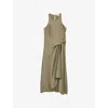 Reiss Womens Micah Drape-tuck Satin Midi Dress Khaki