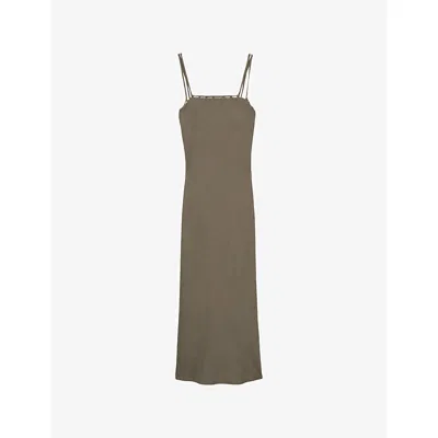 Reiss Womens Roxanne Double-strap Linen Maxi Dress Khaki