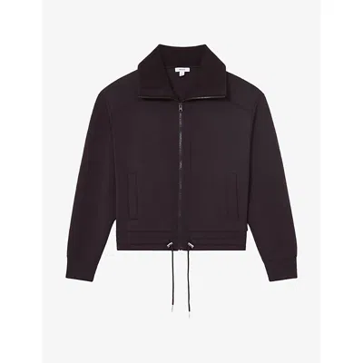 Reiss Womens Laurrie Zip Interlock-jersey Sweatshirt Grape Burgundy