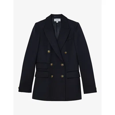 Reiss Womens Lauryn Double-breasted Wool-blend Blazer Navy