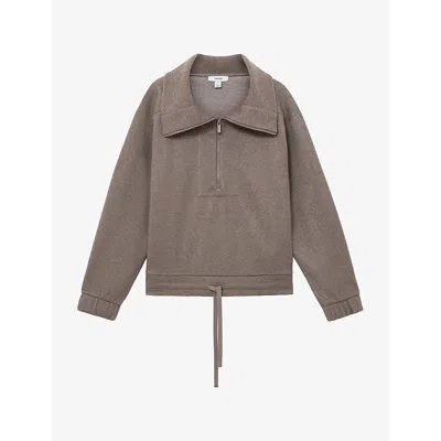 Reiss Womens Layla Half-zip Wool-blend Sweatshirt Fawn Brown