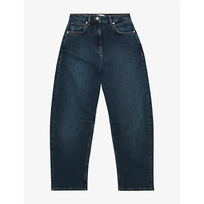 Reiss Womens Levitt Barrel-leg Denim Jeans Antique Mid Blue