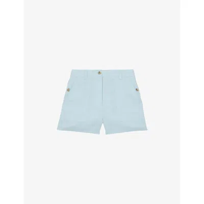 Reiss Womens Light Blue Ashby Wide-leg Linen Shorts