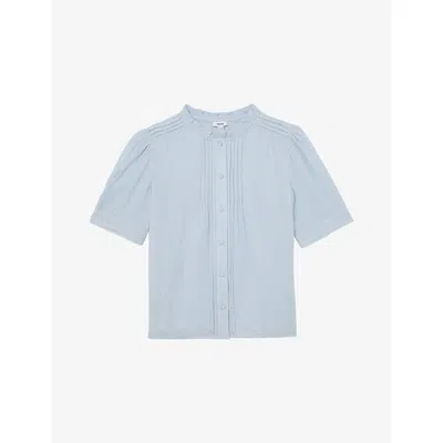 Reiss Womens Light Blue Aurelia Frill-neck Cotton-muslin Top