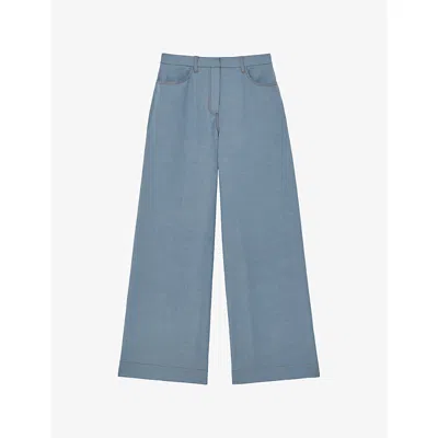 Reiss Womens Light Blue Charlotte Wide-leg Stretch-woven Trousers