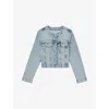 Reiss Womens Light Blue Medora Collarless Cropped Denim Jacket