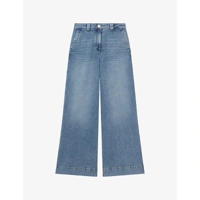 Reiss Womens Light Blue Olivia Wide-leg High-rise Denim Jeans