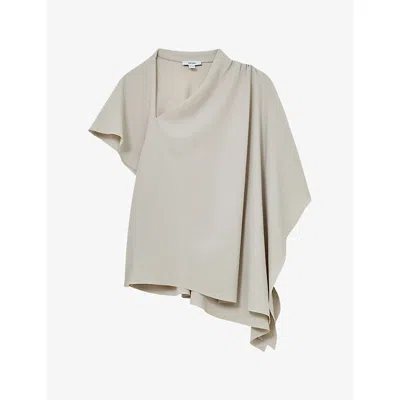 Reiss Womens Light Grey Jade Asymmetric Draped-sleeve Woven Top In Gray