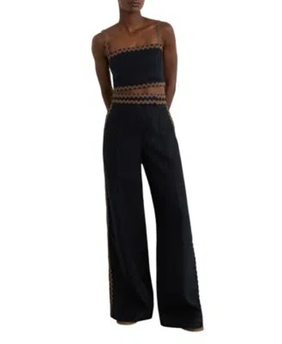Reiss Womens Linen Wave Trim Cropped Cami Top Womens Linen Wave Trim Wide Leg Trousers In Black