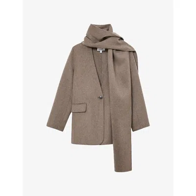 Reiss Womens Lori Detachable-scarf Wool-blend Coat Taupe Neutral