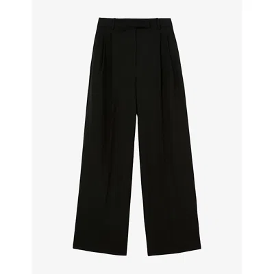 Reiss Womens Luna Pleated Wide-leg Wool-blend Trousers Black