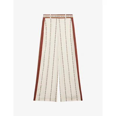 Reiss Womens Lydia Chain-print Wide-leg Woven Trousers Ivory